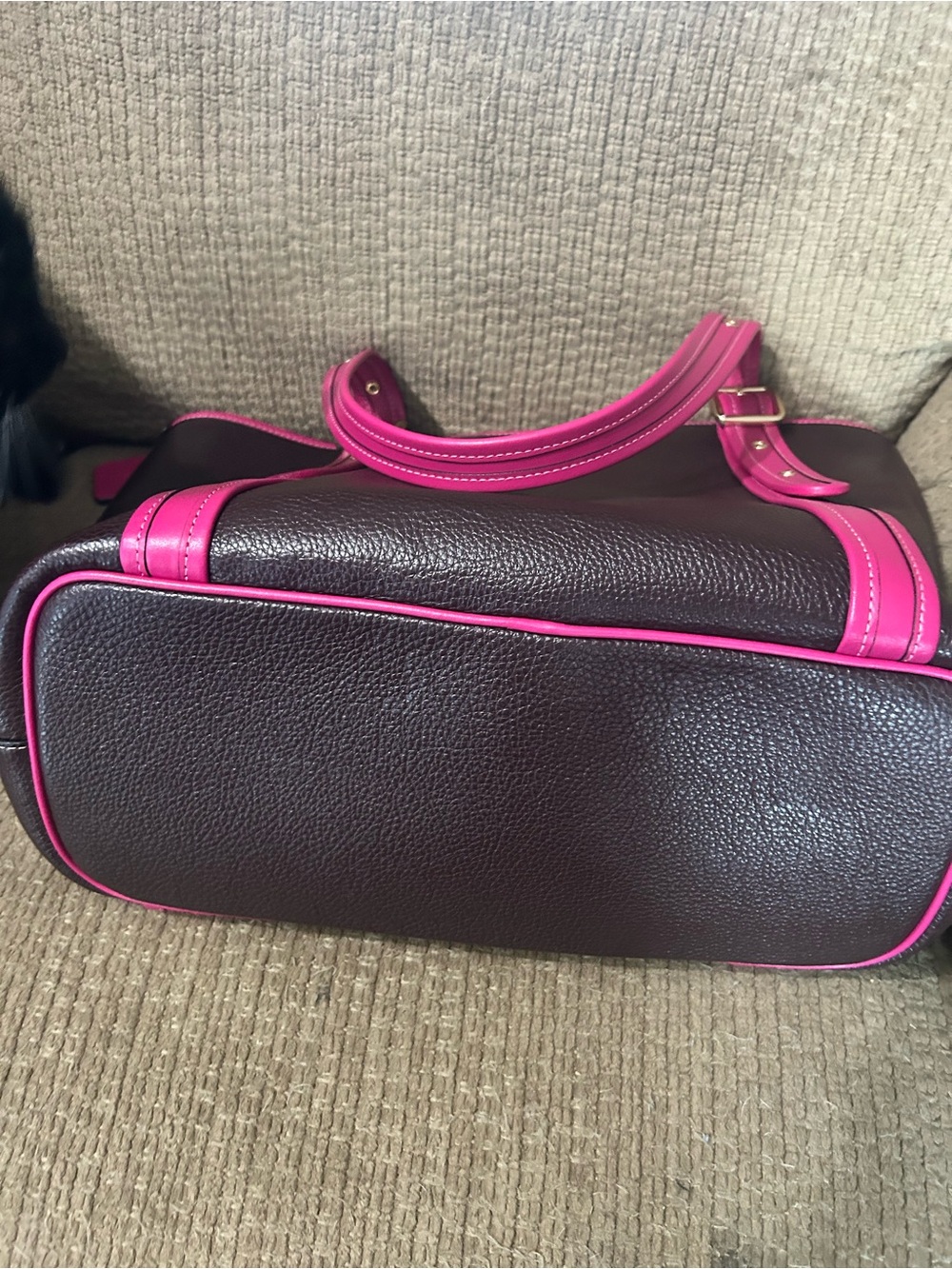 Coach Brown Leather Tote with Hot Pink Trim and Straps - Picture 5 of 5
